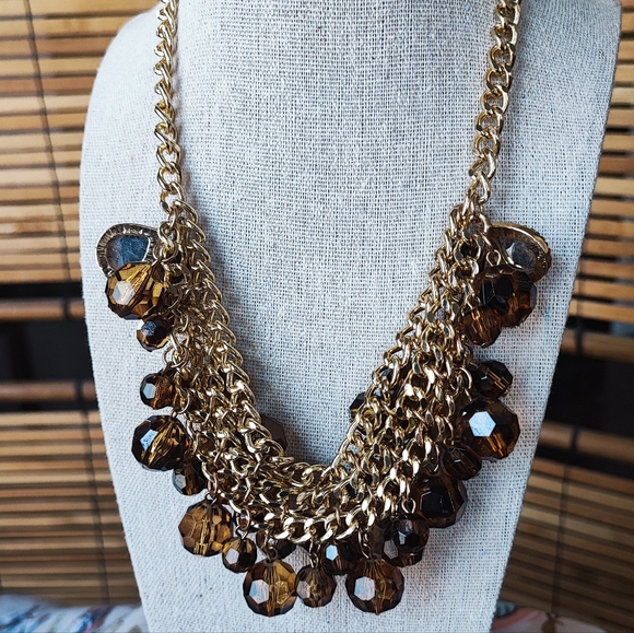 Acrylic Faceted Root Beer Citrine Molded Plastic Teardrop Necklace Unsigned EUC - Picture 3 of 12